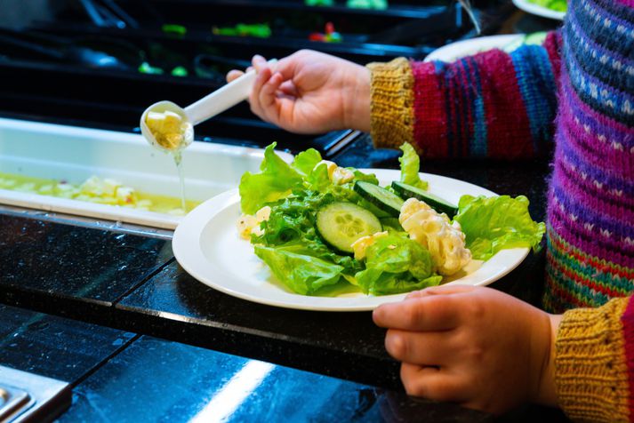 Verð í mötuneytum lækkaði um 35,9% milli mánaða og er verðlækunnin að miklu leyti vegna þess að máltíðir í grunnskólum eru nú gjaldfrjálsar.