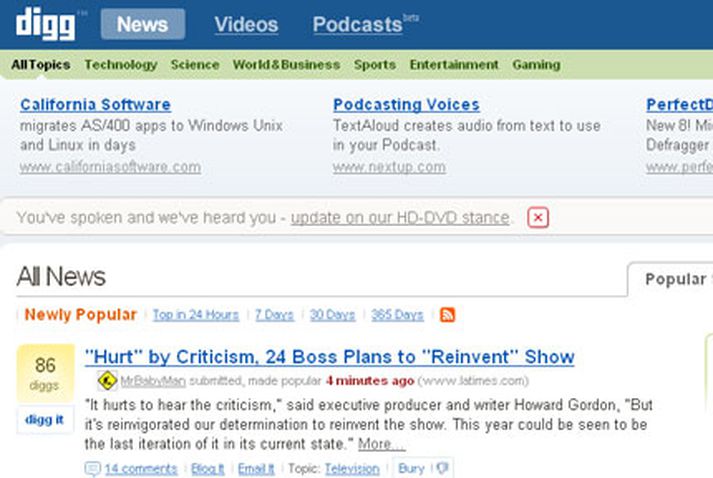Vefsamfélagssíðan Digg.
