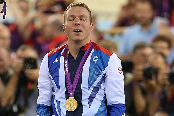 Sir Chris Hoy með sjötta Ólympíugullið sitt sem hann vann á heimavelli í London árið 2012.