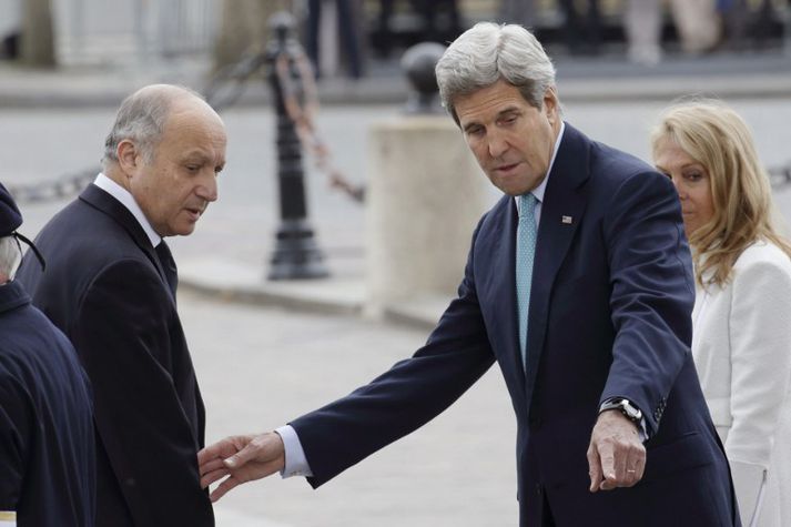 Laurent Fabius, utanríkisráðherra Frakklands, og John Kerry, utanríkisráðherra Bandaríkjanna.