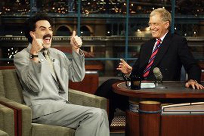 Borat í heimsókn hjá David Letterman.