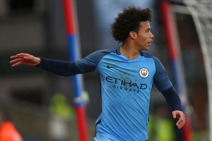 Sane skoraði eitt af mörkum Manchester City í dag.