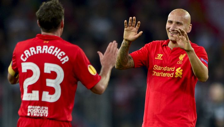 Jonjo Shelvey skoraði tvö fyrir Liverpool í gær.