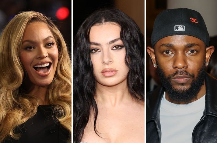 Hin breska Charli xcx, fyrir miðju, átti stórkostlegt ár í tónlistinni. Beyonce og Kendrick Lamar eru öllu vanari því að vinna verðlaun fyrir list sína.