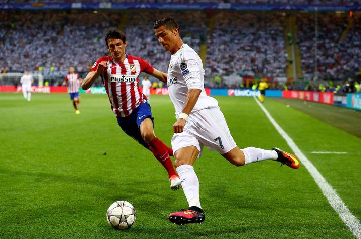Cristiano Ronaldo var banabiti Atletico Madrid oftar en einu sinni. Hér er hann í úrslitaleik með Real gegn Atletico í Meistaradeild Evrópu árið 2016. Leik sem Real vann í vítaspyrnukeppni.