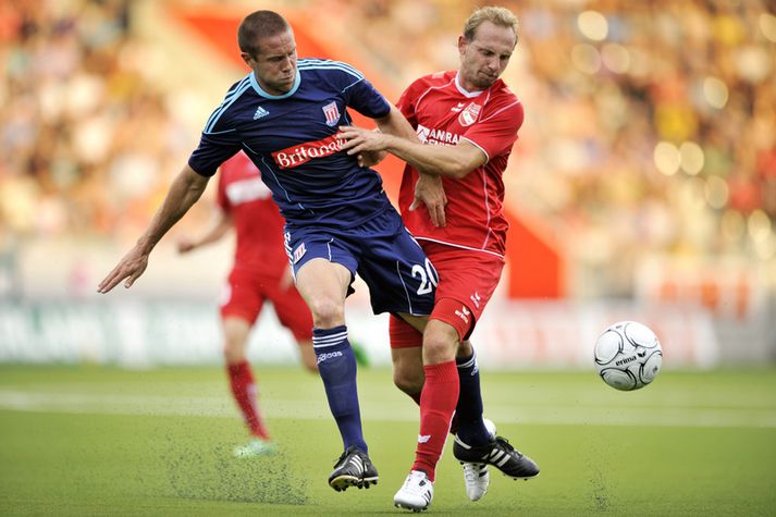 Matthew Upson, leikmaður Stoke, í leiknum í kvöld.