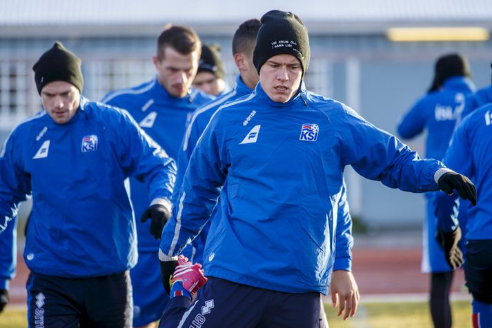 Alfreð Finnbogason á æfingu með íslenska landsliðinu fyrir umspilsleikina gegn Króatíu í nóvember.