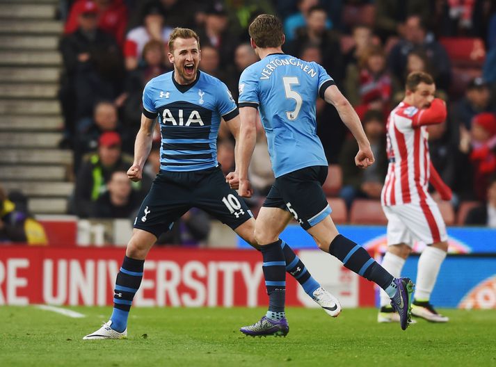 Harry Kane skoraði tvö mörk fyrir Tottenham í kvöld.