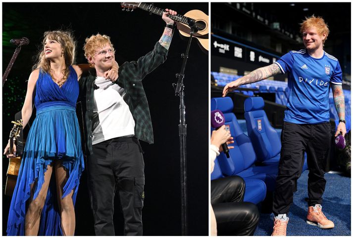 Ed Sheeran með Taylor Swift á tónleikunum og svo auðvitað mættur í Ipswich búninginn sinn.