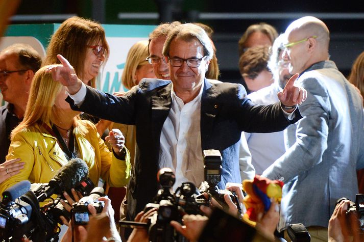 Artur Mas, leiðtogi Já-hreyfingarinnar var kampakátur.