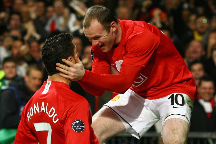 Wayne Rooney og Ronaldo fagna marki í úrslitaleik Meistaradeildarinnar 2008.