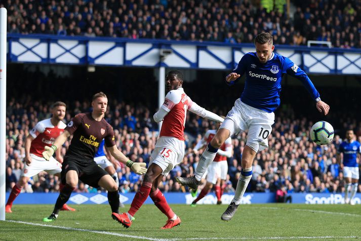 Gylfi Þór Sigurðsson í leiknum á móti Arsenal í gær.