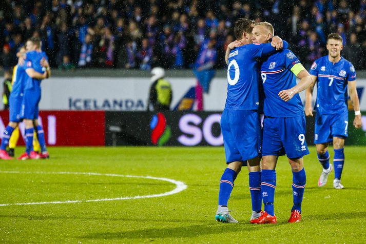 Gylfi Þór Sigurðsson og Kolbeinn Sigþórsson eru á listanum en hér fagna þeir sæti Íslands á EM.