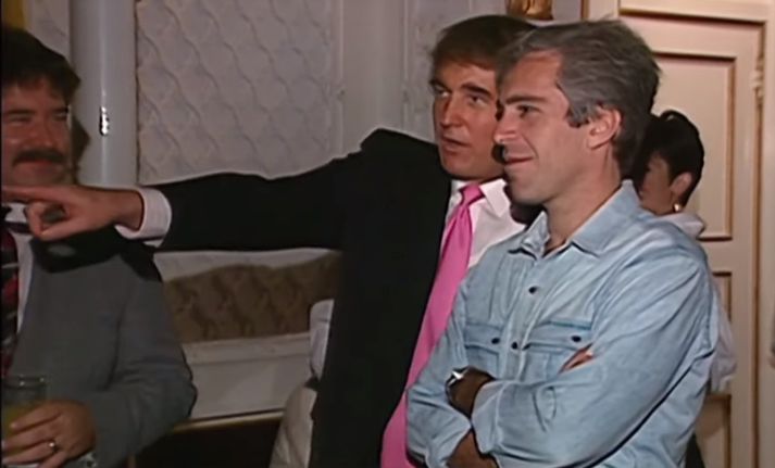 Trump bendir Epstein á stúlkur í samkvæminu.
