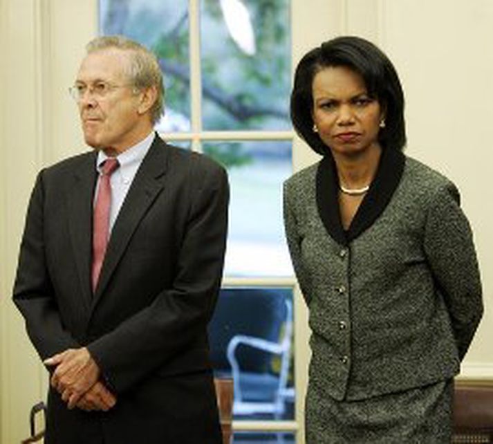 Donald Rumsfeld og Condoleezza Rice.