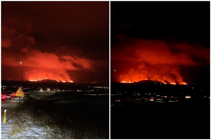 Nokkrar af þeim myndum sem þeir feðgar tóku. En þeir segja að nákvæm tímasetning gossins sé klukkan 22.23.