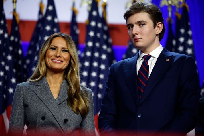 Melania Trump og Barron Trump á góðum degi.