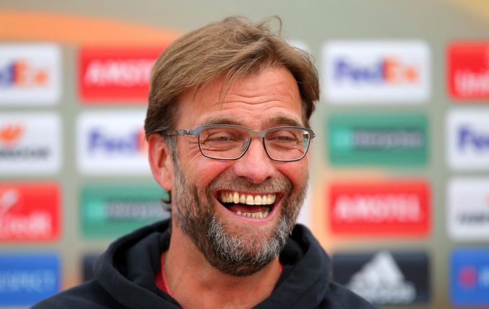 Jürgen Klopp á blaðamannfundinum í gær.