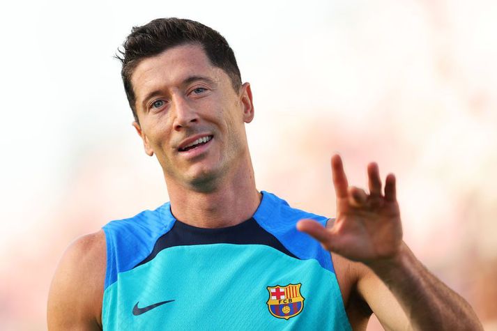 Robert Lewandowski tók þátt í upphitun fyrir leikinn við Inter Miami í Flórída í nótt.