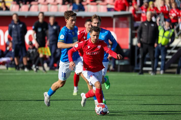 Jónatan Ingi Jónsson skoraði eina mark leiksins þegar Valur mætti Fram á Hlíðarenda í dag.