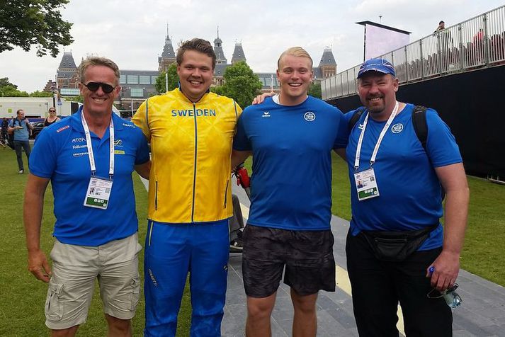 Frá vinstri Vésteinn Hafsteinsson, Daniel Stahl, Guðni Valur Guðnason og Pétur Guðmundsson.