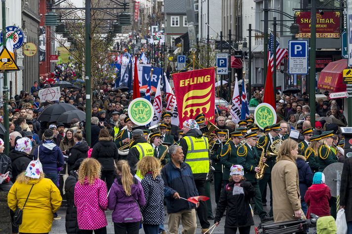 Frá kröfugöngu á 1. maí 2016.