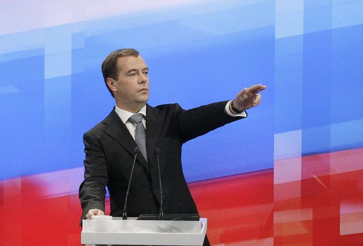 Dmitrí Medvedev á stærsta blaðamannafundi sínum sem forseti til þessa.