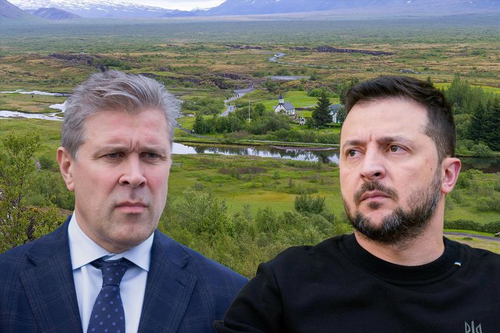 Bjarni Benediktsson forsætisráðherra fundar með Volodomyr Zelenskyy í Þingvallabænum í dag.