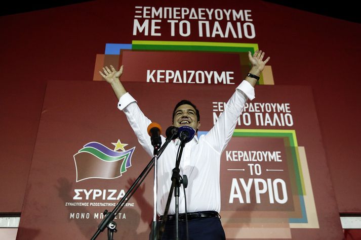 Alexis Tsipras var sigurreifur þegar úrslit kosninganna voru ljós.