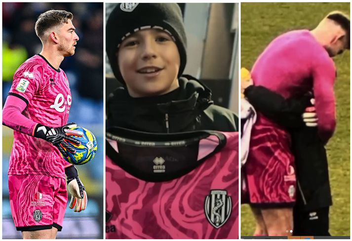 Jonathan Klinsmann gaf boltastráknum markmannstreyjuna sína og strákurinn var mjög sáttur.