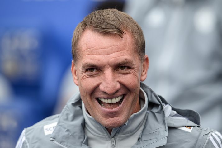 Brendan Rodgers glaður í bragði.