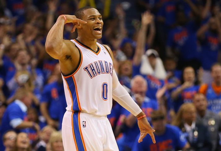 Russell Westbrook mátti vera ánægður með eigin frammistöðu í nótt.