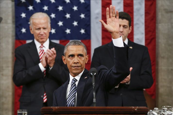 Barack Obama Bandaríkjaforseti flutti síðustu stefnuræðu sína í sal fulltrúadeildar Bandaríkjaþings.