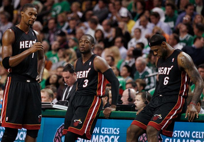 Chris Bosh, Dwyane Wade (3) og LeBron James (6).