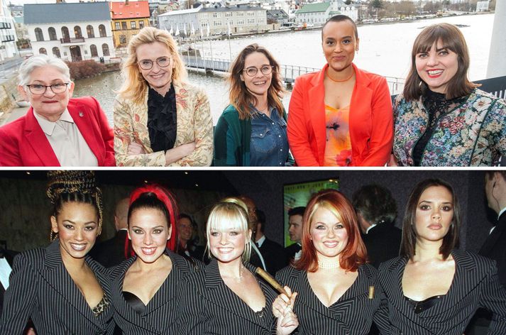 Kryddpírurnar Helga, Heiða, Líf, Sanna, Dóra Björt, Mel B., Mel C. Emma, Geri og Victoria.