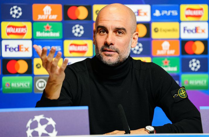 Pep Guardiola var í stuði á blaðamannafundi fyrir leikinn gegn Atlético Madrid.