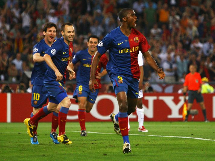 Samuel Eto'o fagnar marki sínu í úrslitaleiknum 2009.