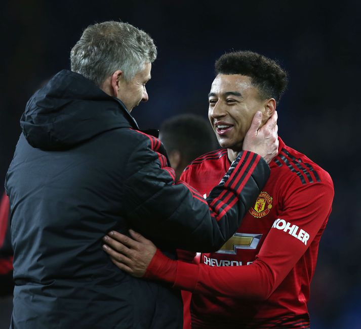 Lingard og Solskjær á góðri stundu.