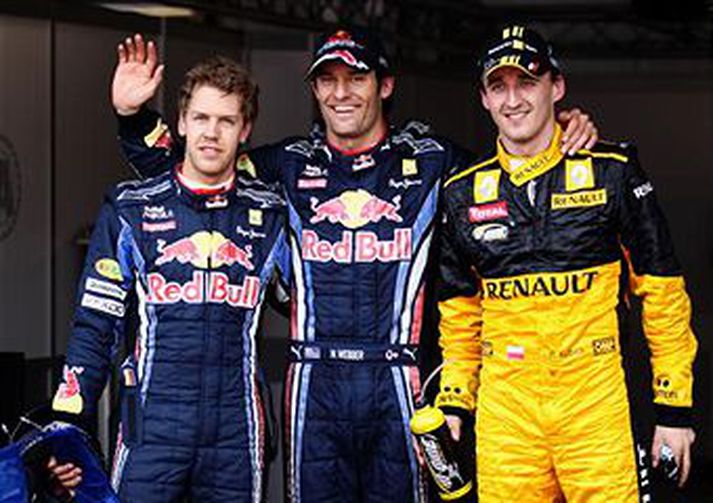 Fremstu menn á ráslínu, Sebastian Vettel, Mark Webber og Robert Kubica.