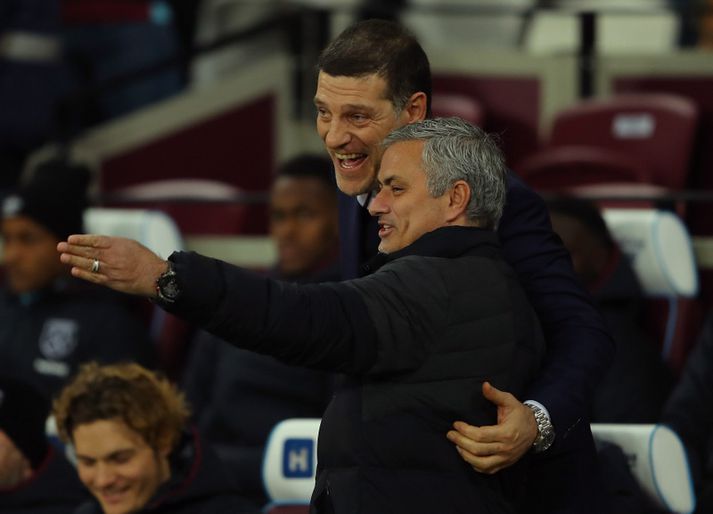 Slaven Bilic og Jose Mourinho voru kátir fyrir leik.