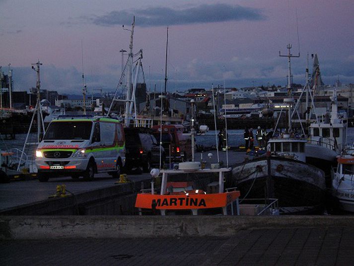 Fjölmennt lið var kallað á vettvang eins og þessi mynd sýnir.