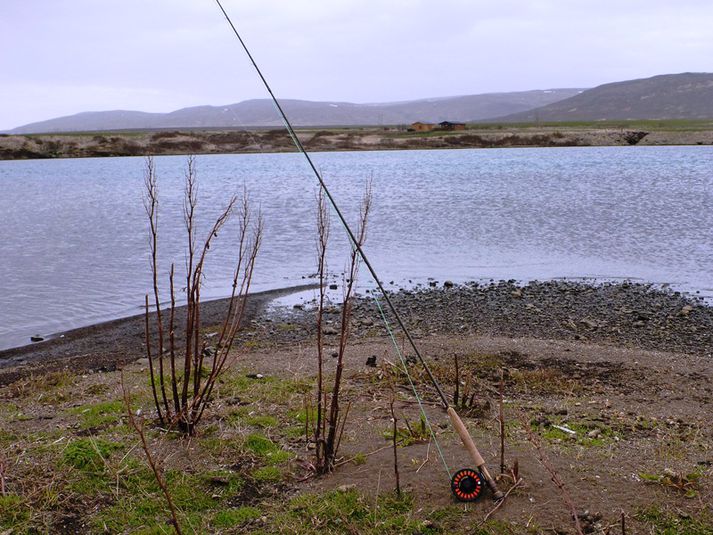 Veiðihúsið í Bíldsfelli sést hér í fjarska.