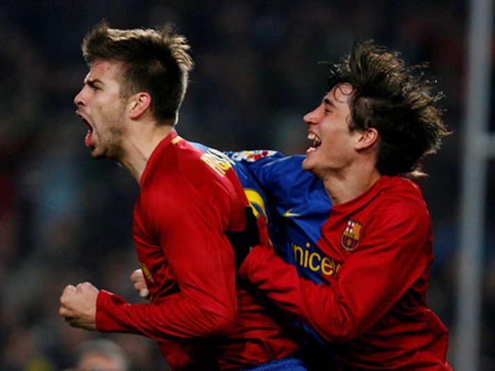 Gerard Pique og Bojan skoruðu mörk Barcelona í kvöld