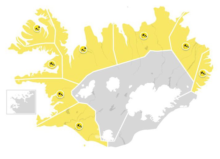 Gul viðvörun er fyrir stóran hluta landsins.