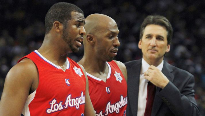 Chris Paul og Chauncey Billups eru báðir komnir til LA Clippers. hér eru þeir með þjálfaranum Vinny Del Negro.