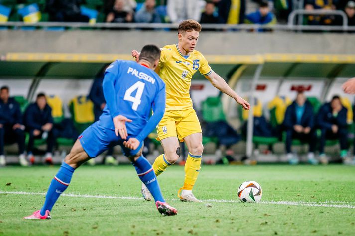 Viktor Tsygankov skoraði jöfnunarmark Úkraínu gegn Íslandi í umspili um sæti á EM 2024.