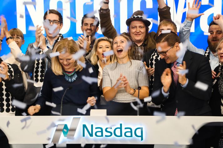 Helga Valfells, framkvæmdastjóri Nýsköpunarsjóðs atvinnulífsins opnaði Nasdaq kauphöllina í New York í dag.