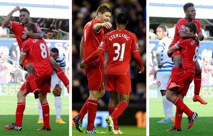 Steven Gerrard og Raheem Sterling voru í stóru hlutverki hjá Liverpool keppnistímabilið 2013 til 2014.