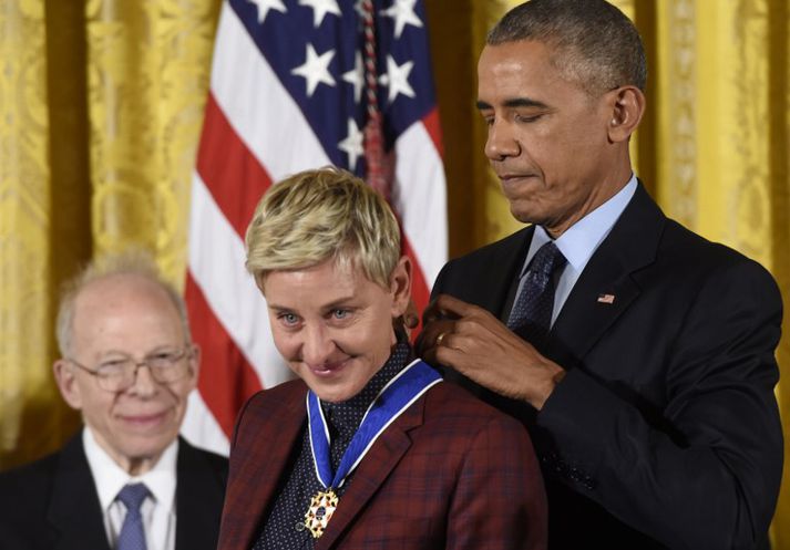 Ellen De Generes og Barack Obama.