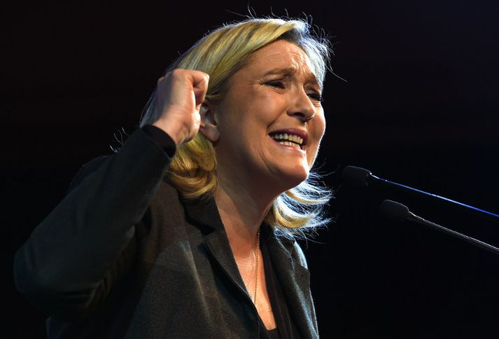 Leiðtogi Þjóðfylkingarinnar, Marine Le Pen, í aðdraganda kosninganna.